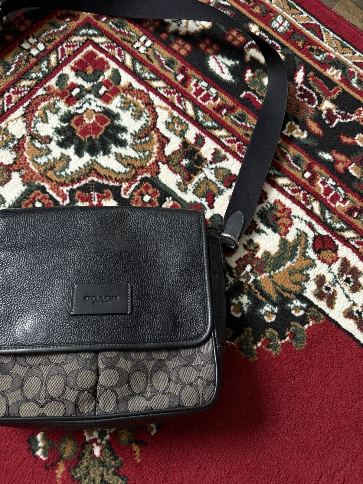 Coach Men's Black Sprint Map 25 Signature Jacquard & Leather Bag