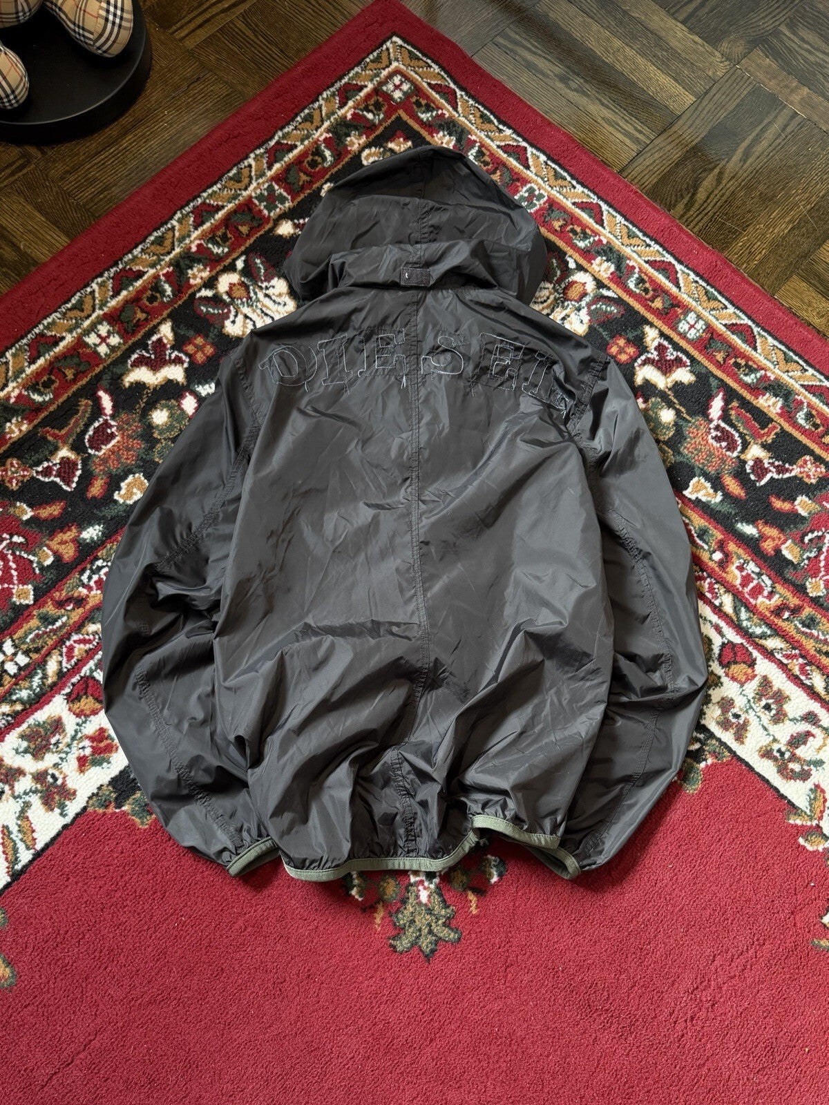 Y2K Diesel Big Log Distressed Full Zip Long Sleeve Windbreaker Gray Size XS