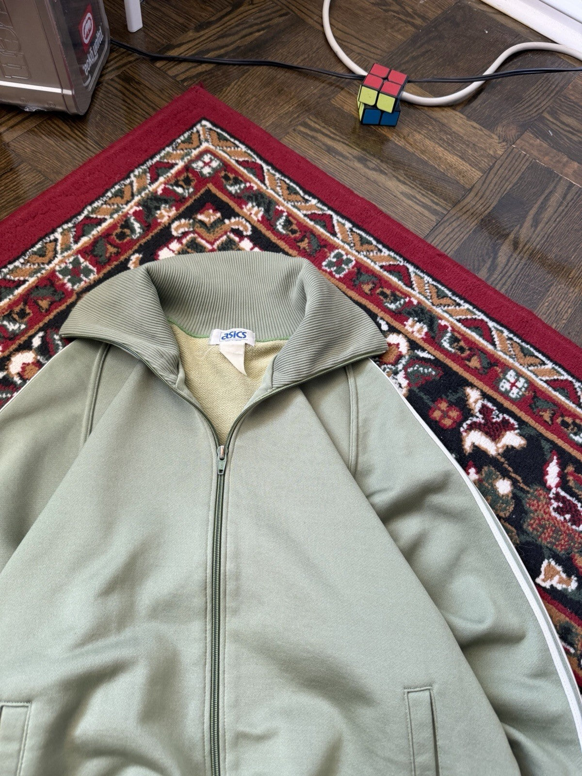 Vintage ASICS Jelenk Full Zip Track Jacket Green Made in Japan 90s