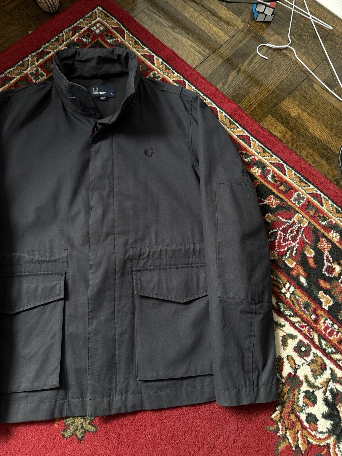 Fred Perry Utility Field Jacket Black Military Style Coat Mens L