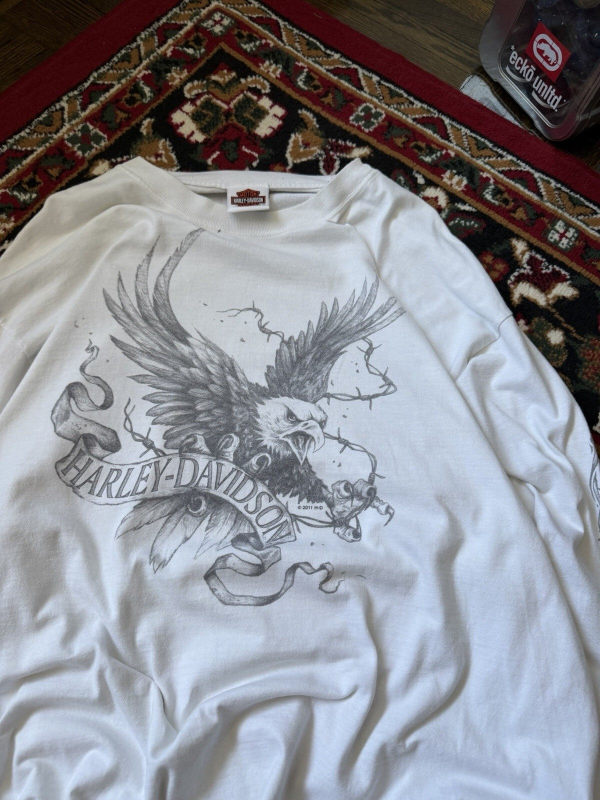 Vintage Harley Davidson Long Sleeve Eagle Gray Flames T-Shirt L Tee