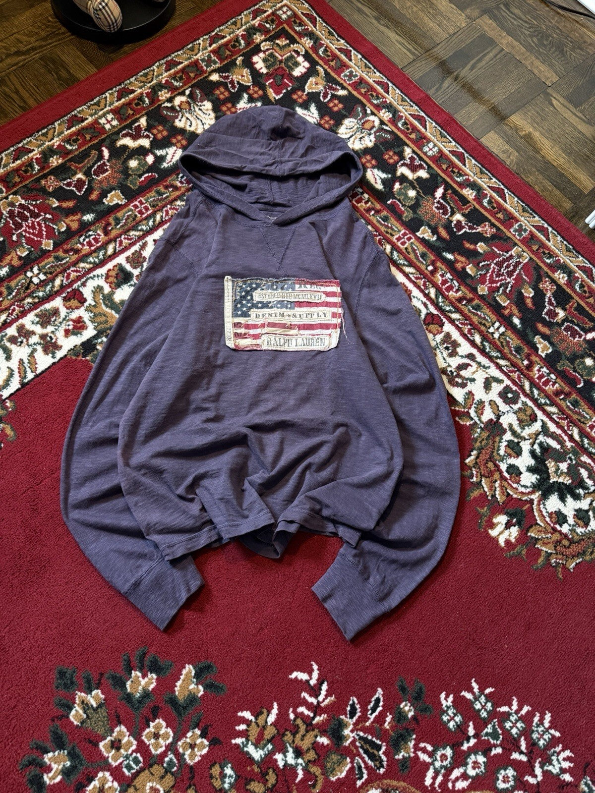 Polo Ralph Lauren Denim & Supply Mens Americana Flag Slim Purple Hoodie Sweater