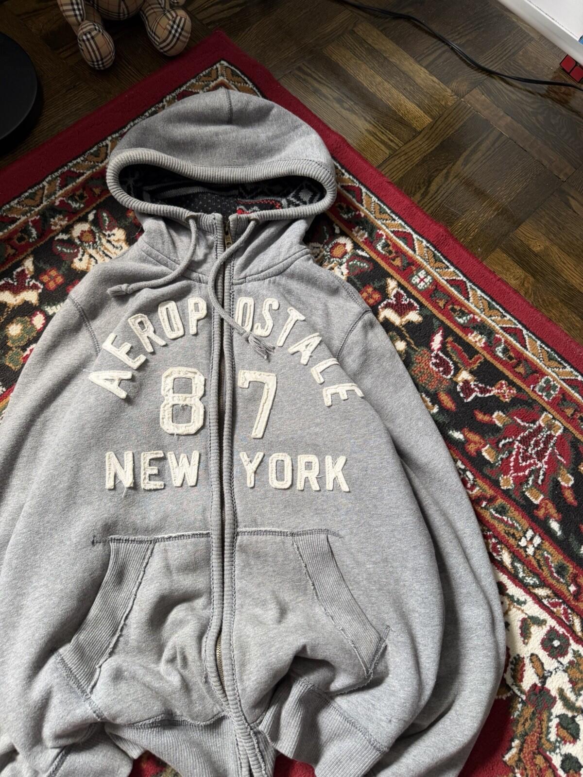 Y2K Aeropostale Faux Fur Vintage Grunge Gray Jacket Hoodie Large