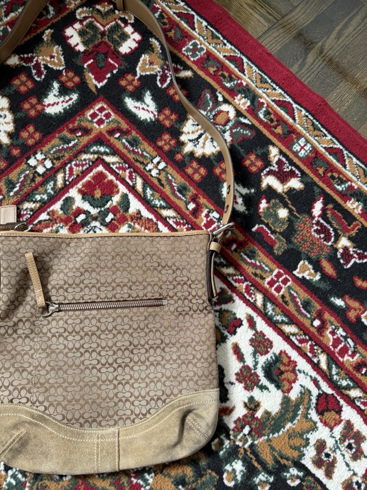 Coach Signature Jacquard Crossbody Bag Shoulder Purse Brown F10944