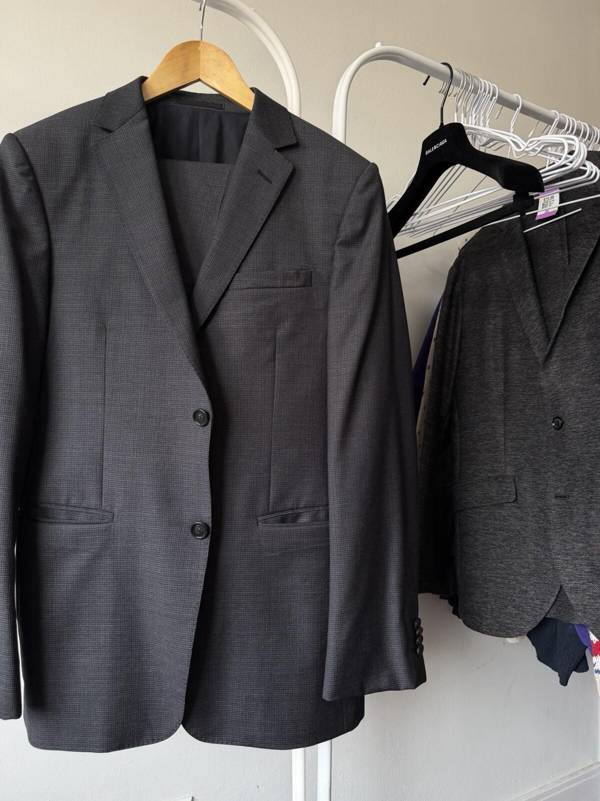 ZZegna Micro Check Wool Suit Mens 48R EU  Drop 8 Blazer Pants Ermenegildo Zegna