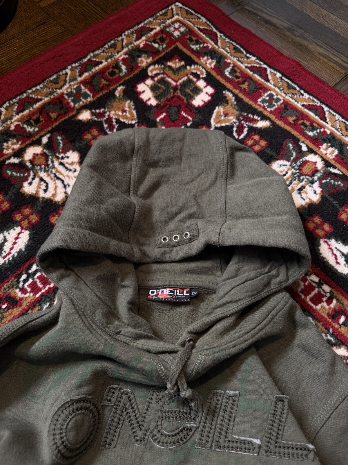 VTG Y2K Oneill Hoodie Sweatshirt Mens Size M Olive Big Spellout Logo Streetwear