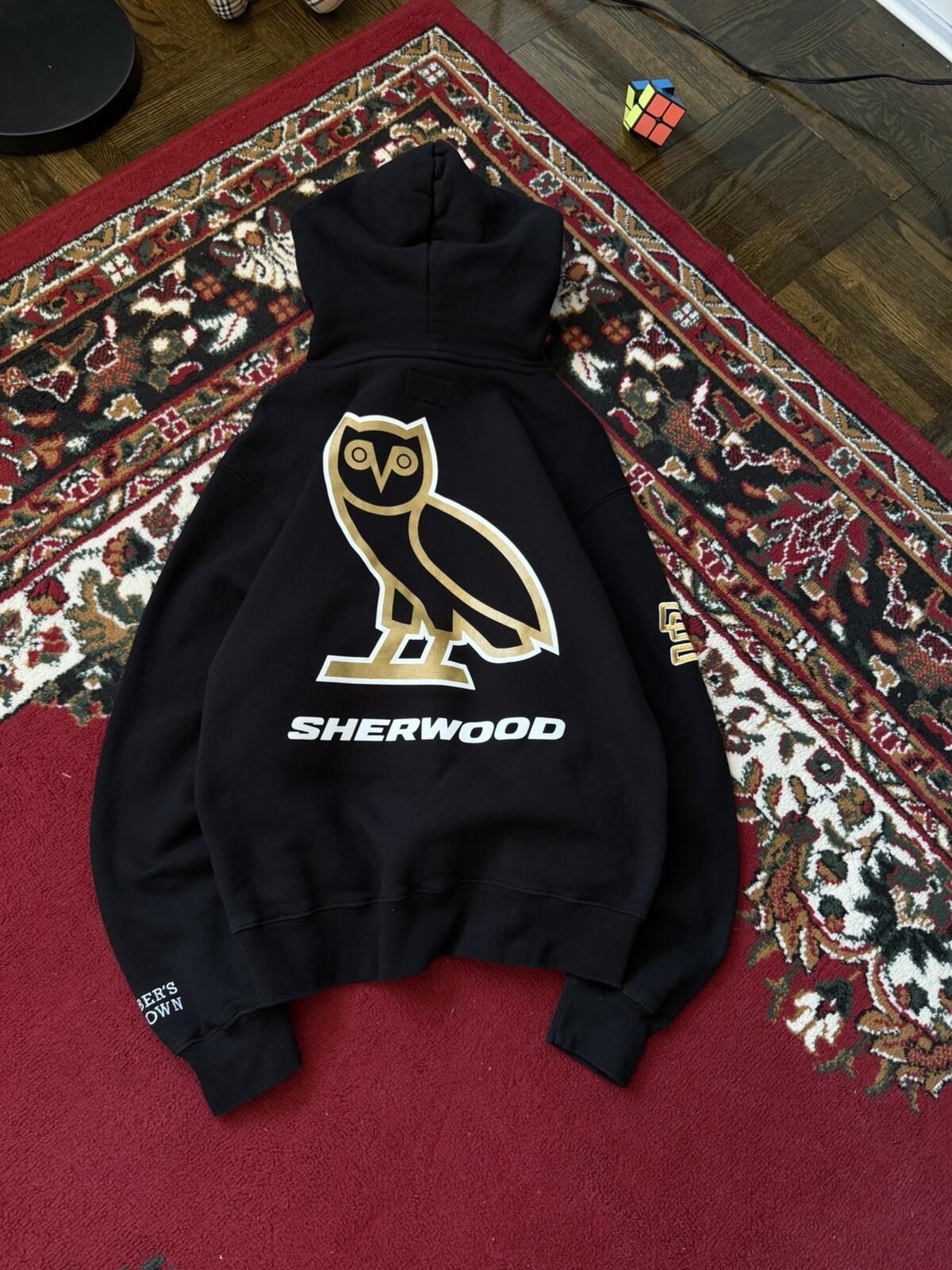 OVO x Sherwood Street Hockey Hoodie October’s Very Own Drake Owl Black Gold SzXS