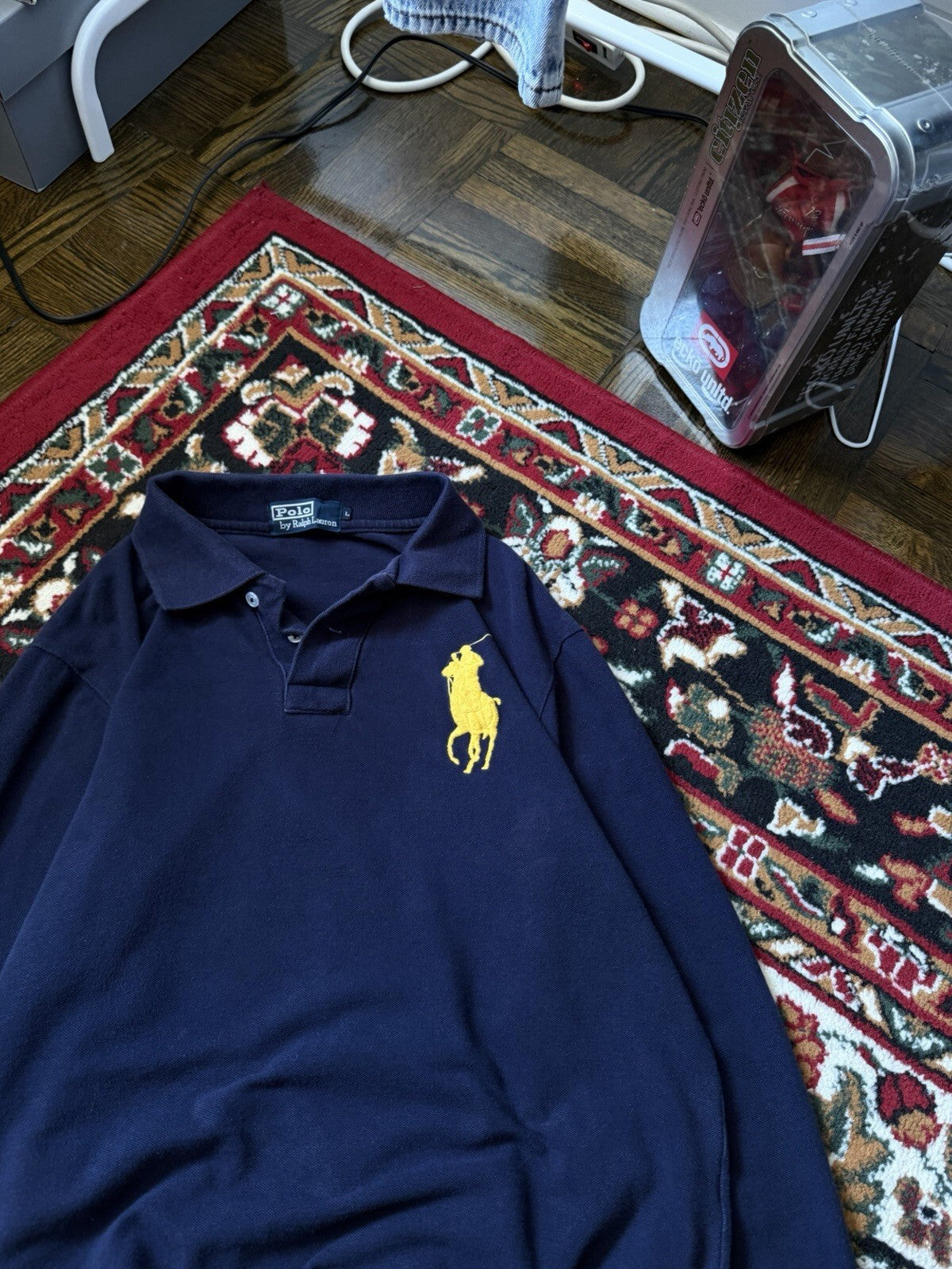 Vintage Polo Ralph Lauren Men Big Pony #3 Rugby Polo Long Sleeve Navy (Sz L) USA
