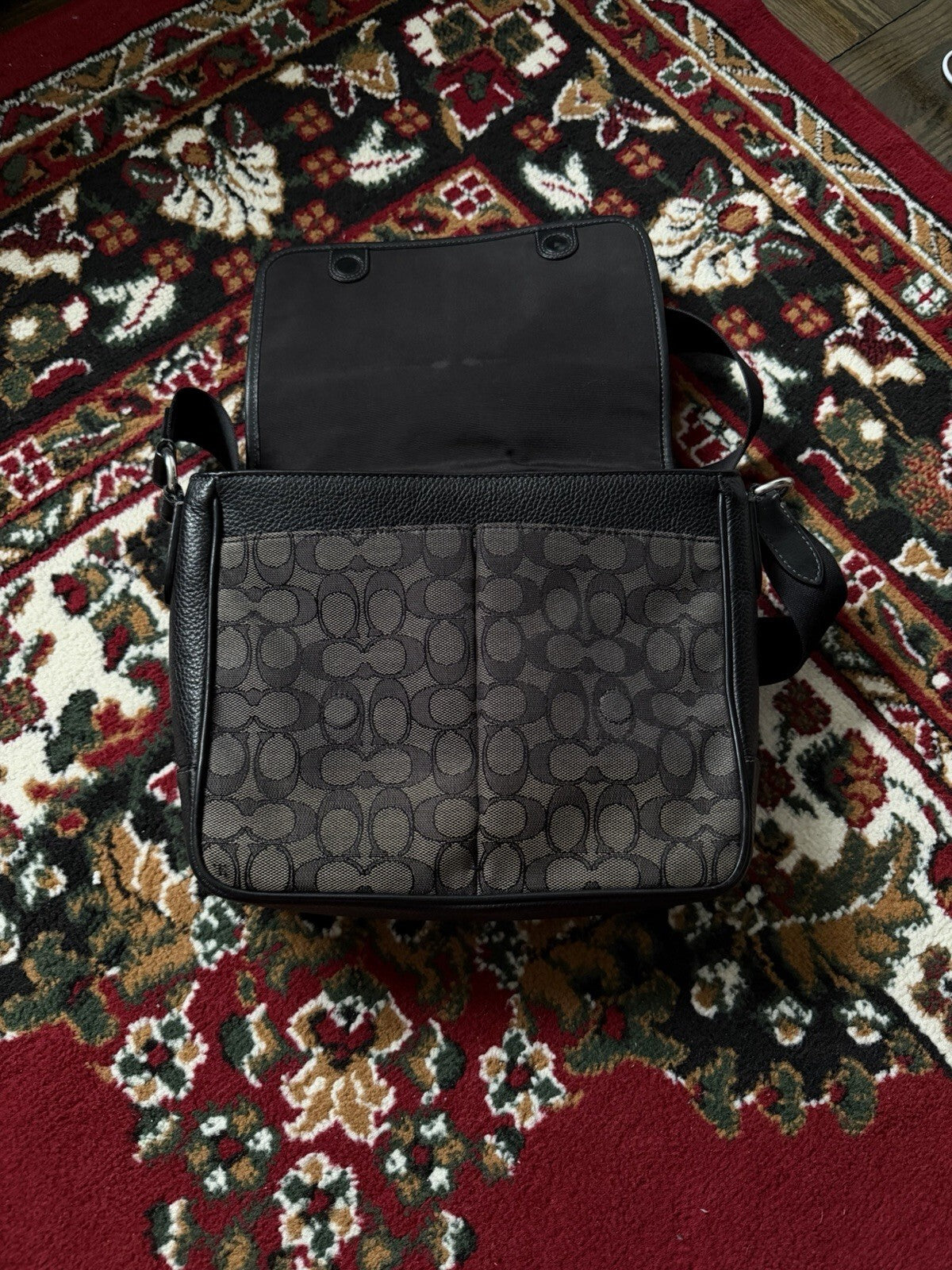 Coach Men's Black Sprint Map 25 Signature Jacquard & Leather Bag