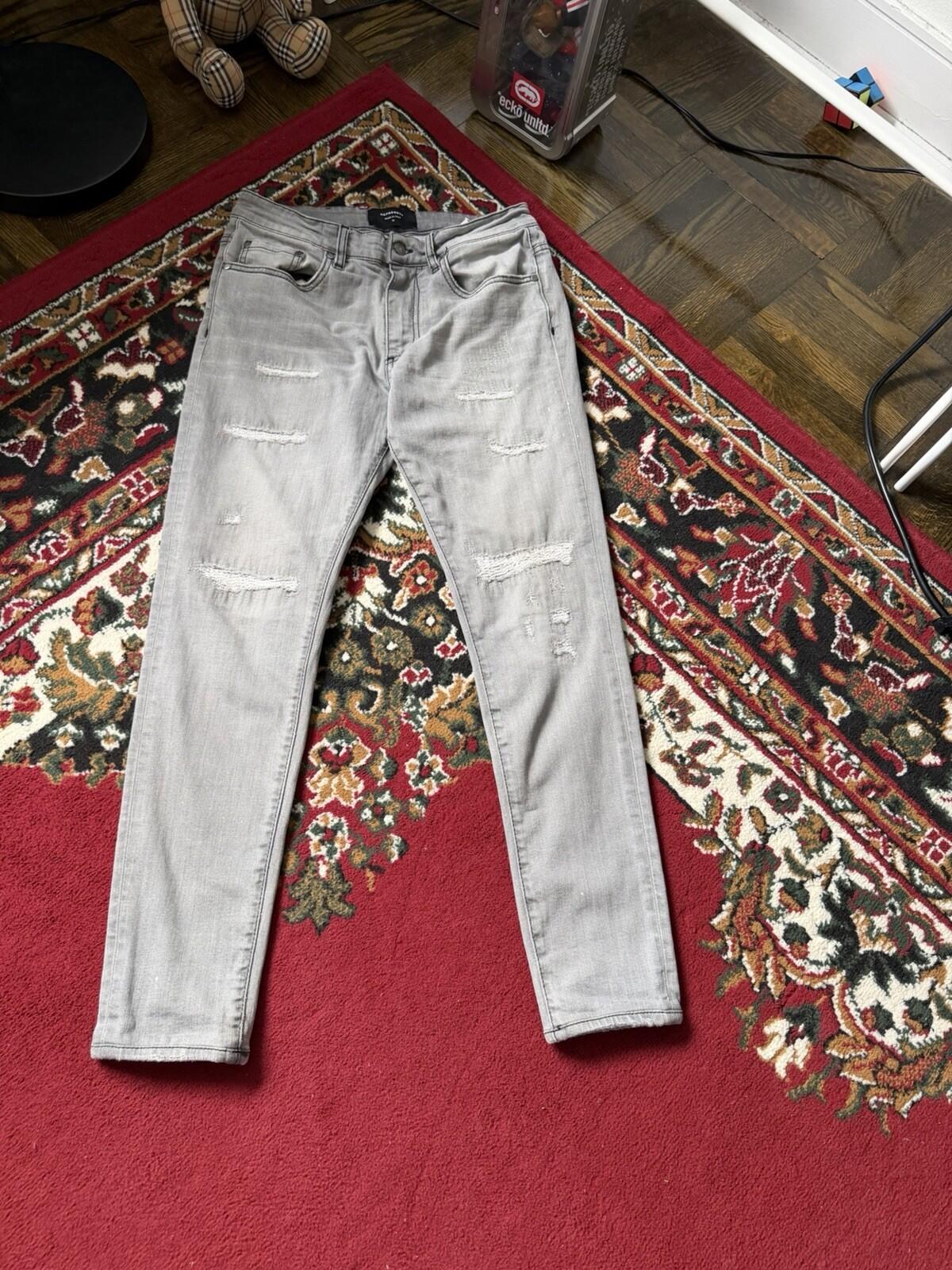 REPRESENT Distressed Slim Fit Jeans Flat Grey Size 34 Men's Repaired Denim Pants