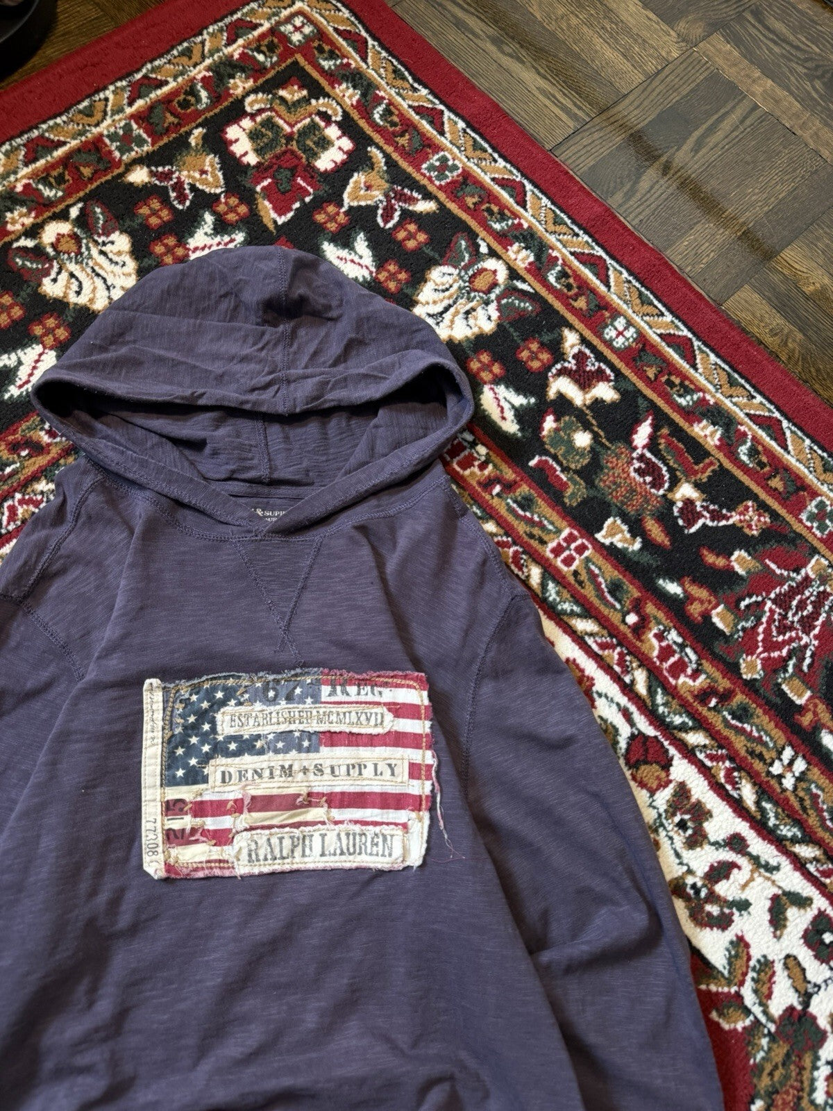 Polo Ralph Lauren Denim & Supply Mens Americana Flag Slim Purple Hoodie Sweater