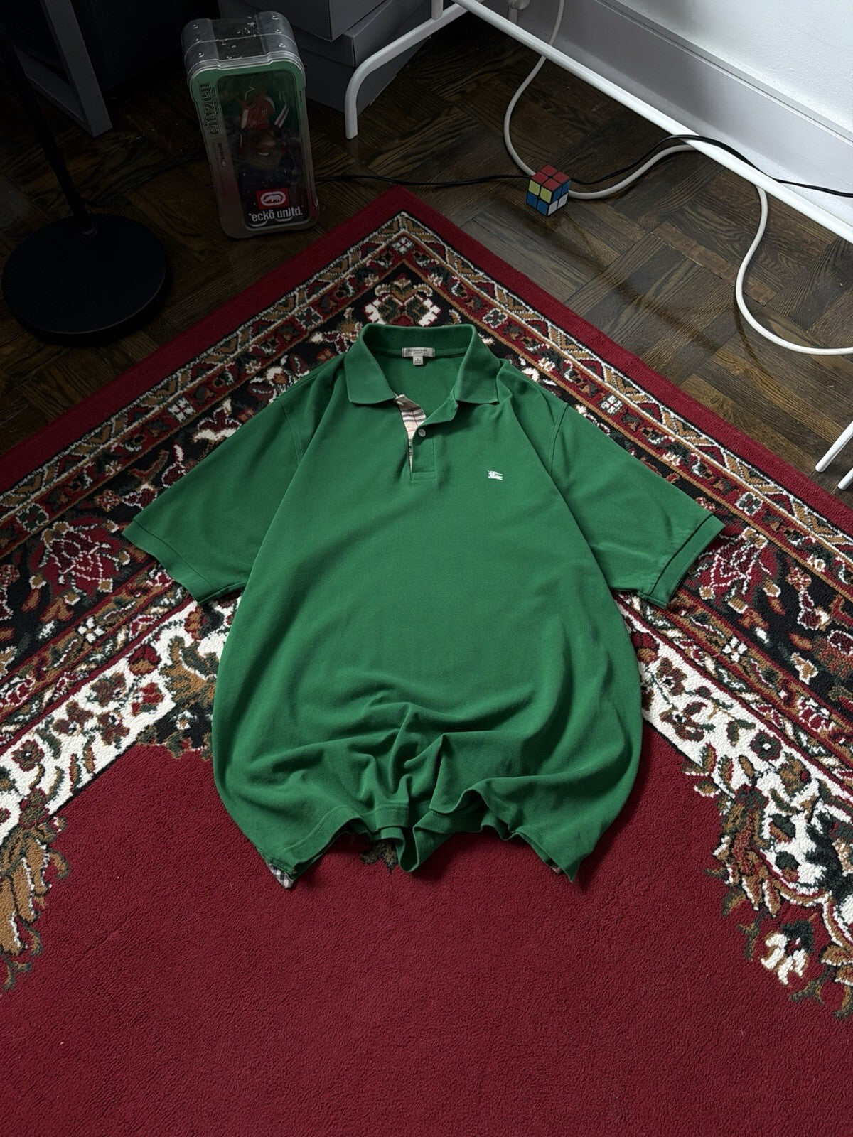Burberry London Pique Polo Golf Shirt Short Sleeve Green Men's Size L
