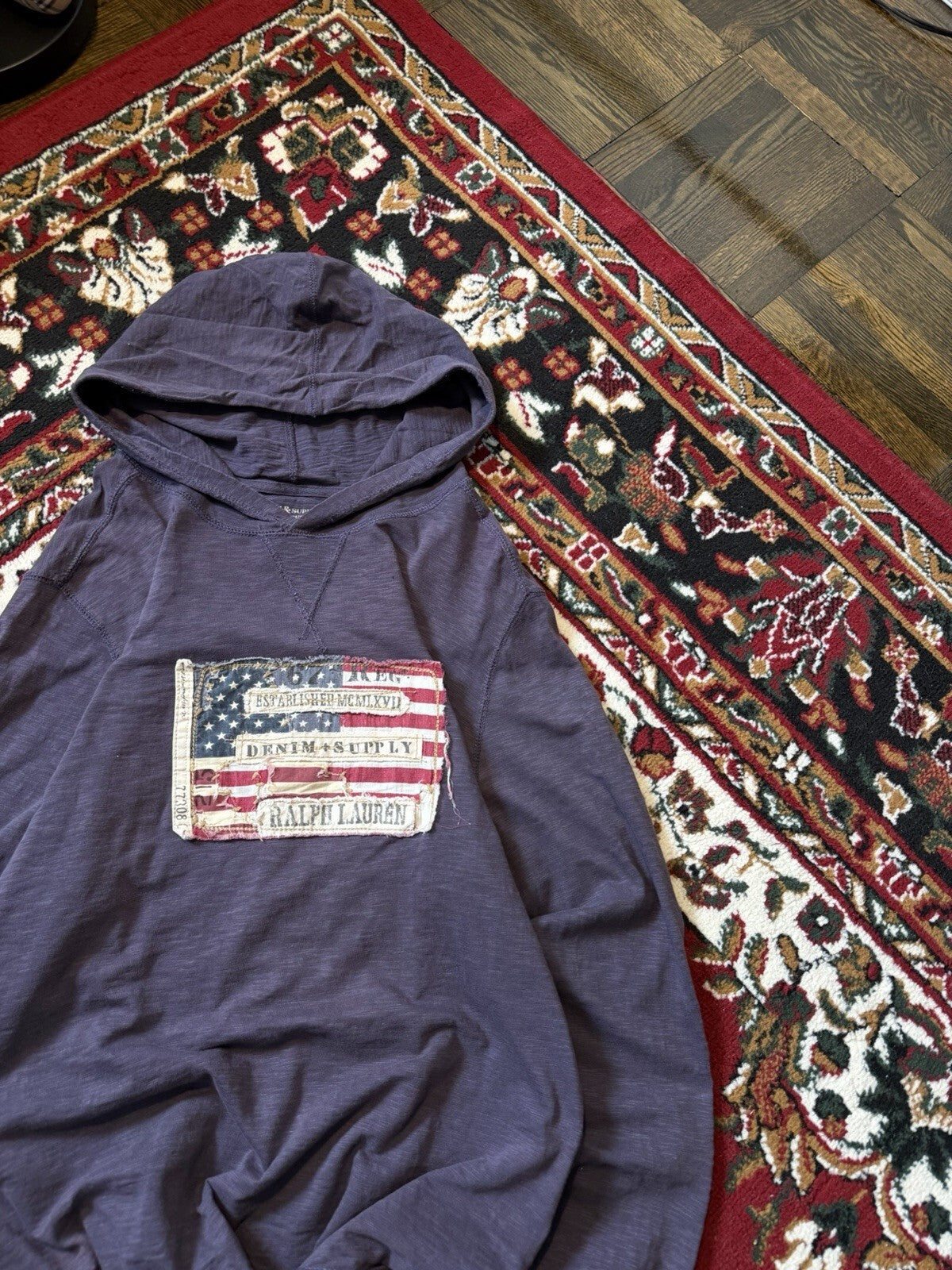 Polo Ralph Lauren Denim & Supply Mens Americana Flag Slim Purple Hoodie Sweater
