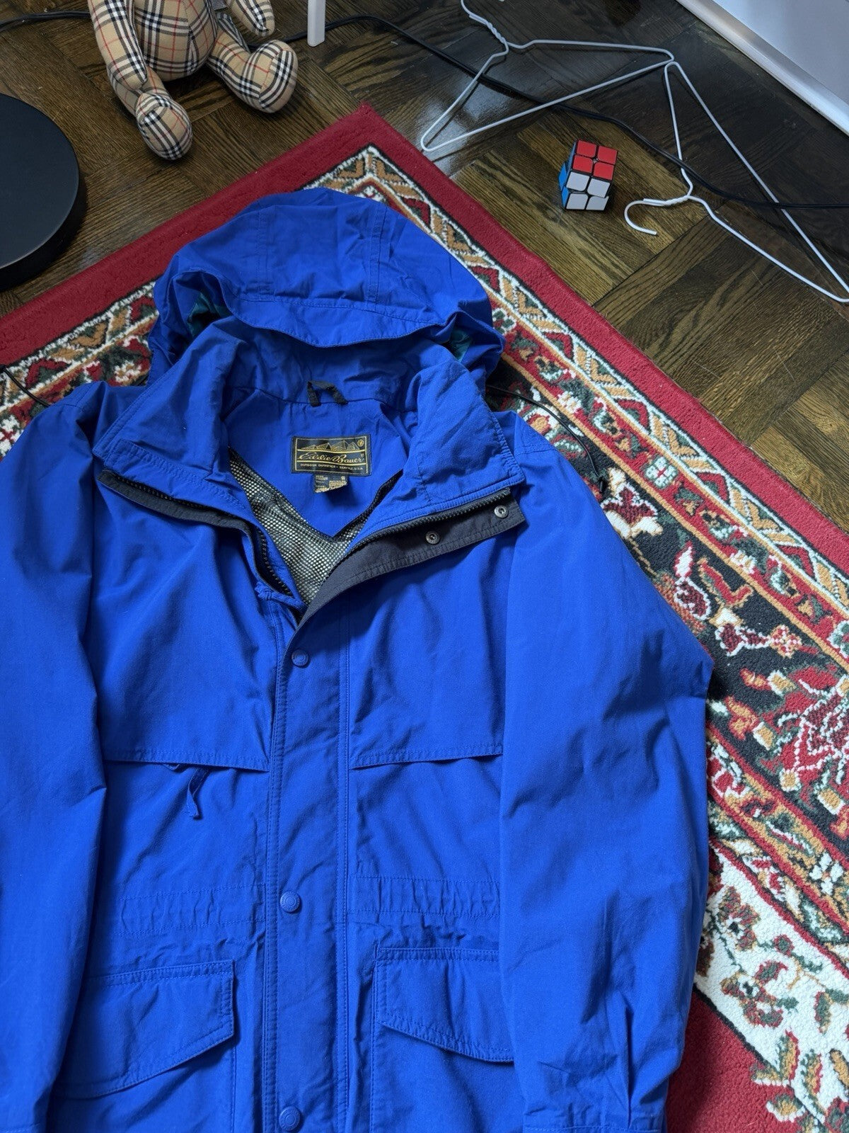 Vintage Eddie Bauer Jacket Mens Medium Purple Teal Gore-Tex Hooded Rain Coat 90s