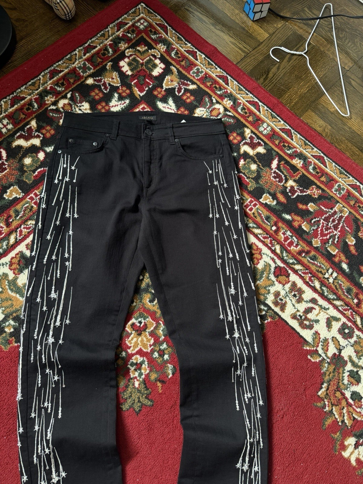 Escada Black Shooting Star Embroidered Jeans Size 34