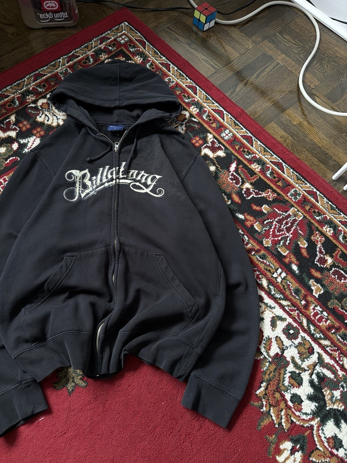 Y2K  Billabong Vintage Hoodie Medium Black Full Zip Skater Surf Grunge