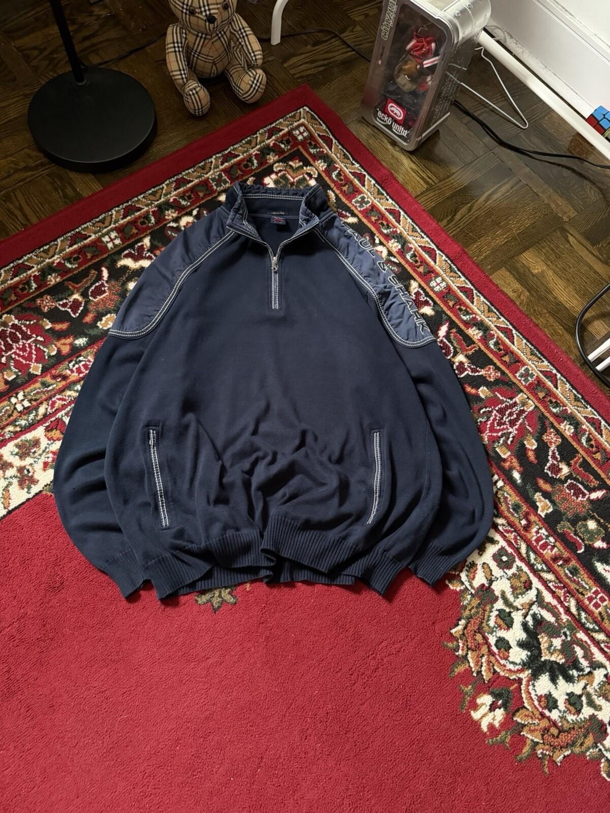 Paul & Shark Sweater Mens XL Navy Blue Mock Neck 1/4 Zip Yachting Nautical Knit