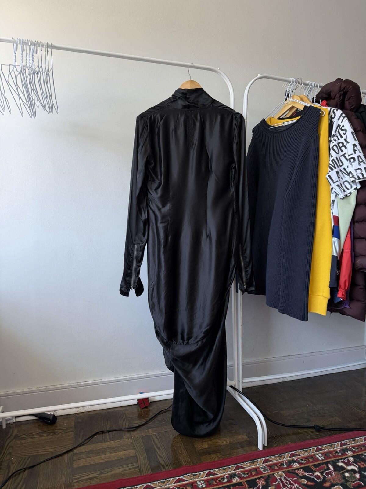 RICK OWENS FW22 Strobe Cupro Draped Wrap Maxi Dress Zip Long Sleeves 6US 42IT
