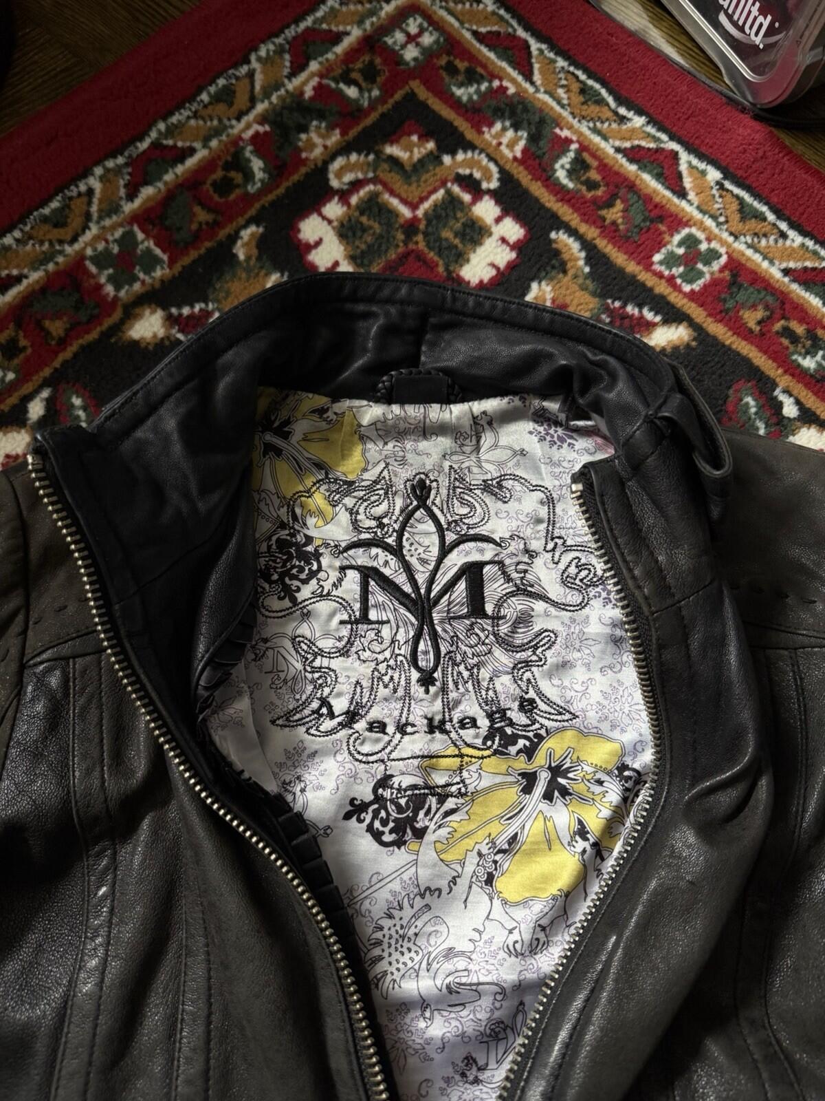 Mackage Buttery Lambskin Leather Jacket Sz XS Brown Vintage Graphic Lining