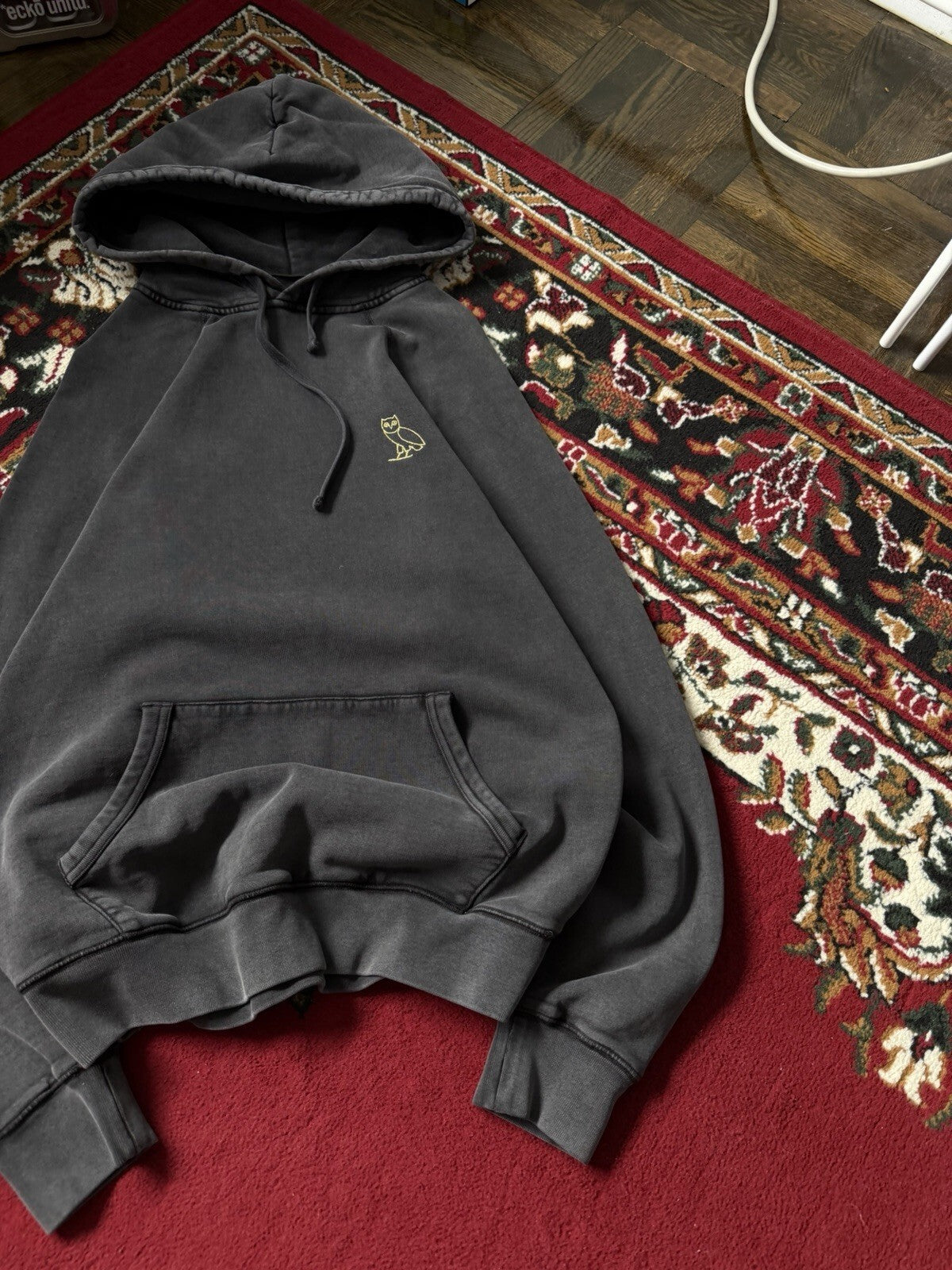October's Very Own OVO Drake Pigment Dyed Owl Logo Hoodie Sweatshirt Off Black S
