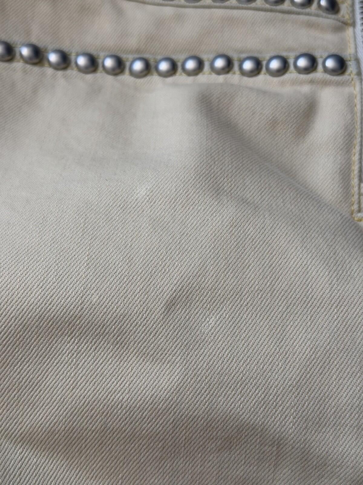 Coach Bleached Denim Mini Skirt Tan White Studded Rivets Pockets Size 0