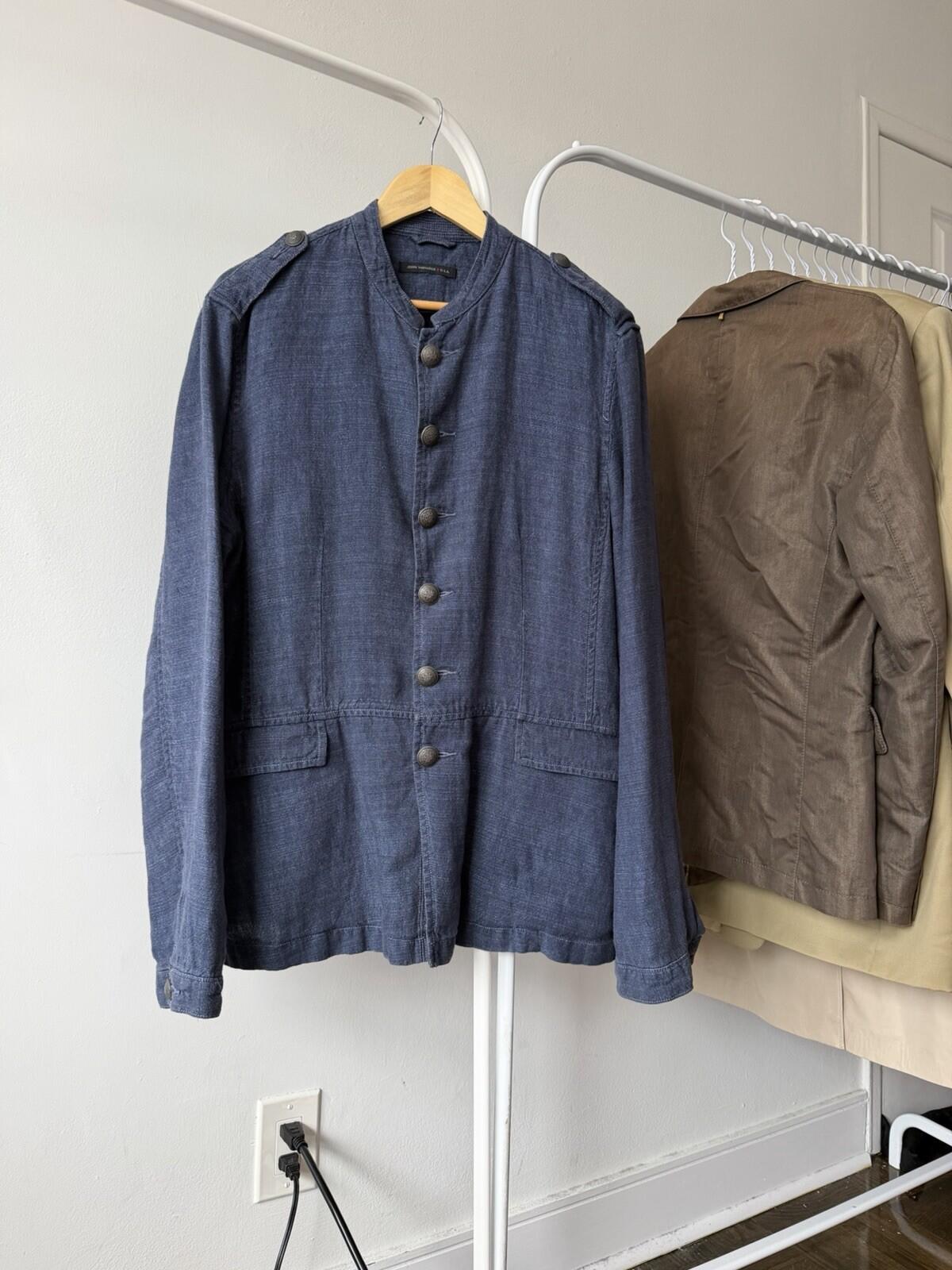 John Varvatos USA Navy Blue Military Utility Linen Jacket Size L