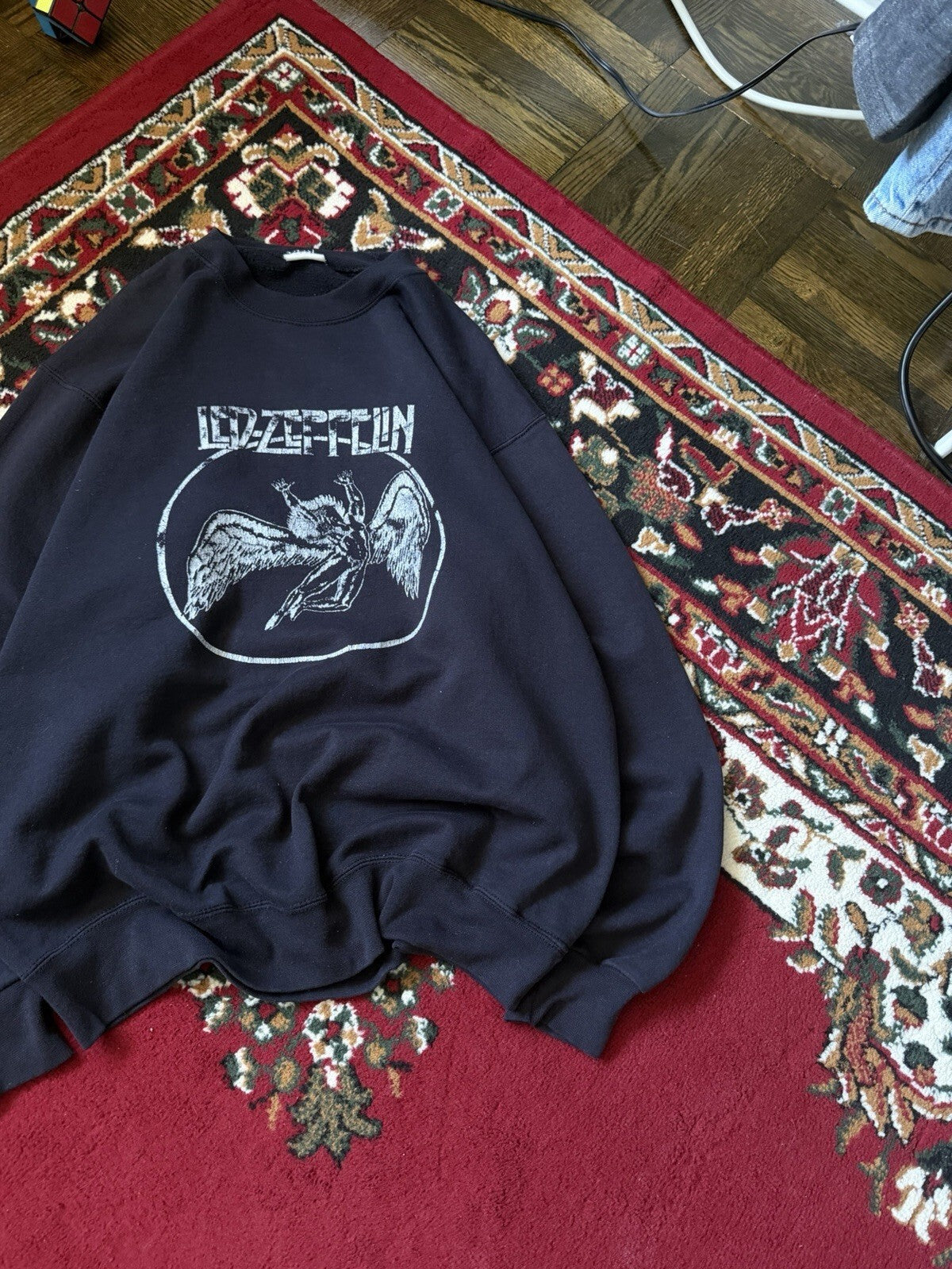 90s Led Zeppelin Swan Song Angel  Faded Black Sweatshirt