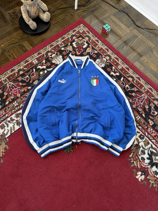 Vintage Y2K Puma Italia Soccer Rain Jacket Bomber Men's XLarge Blue Windbreaker