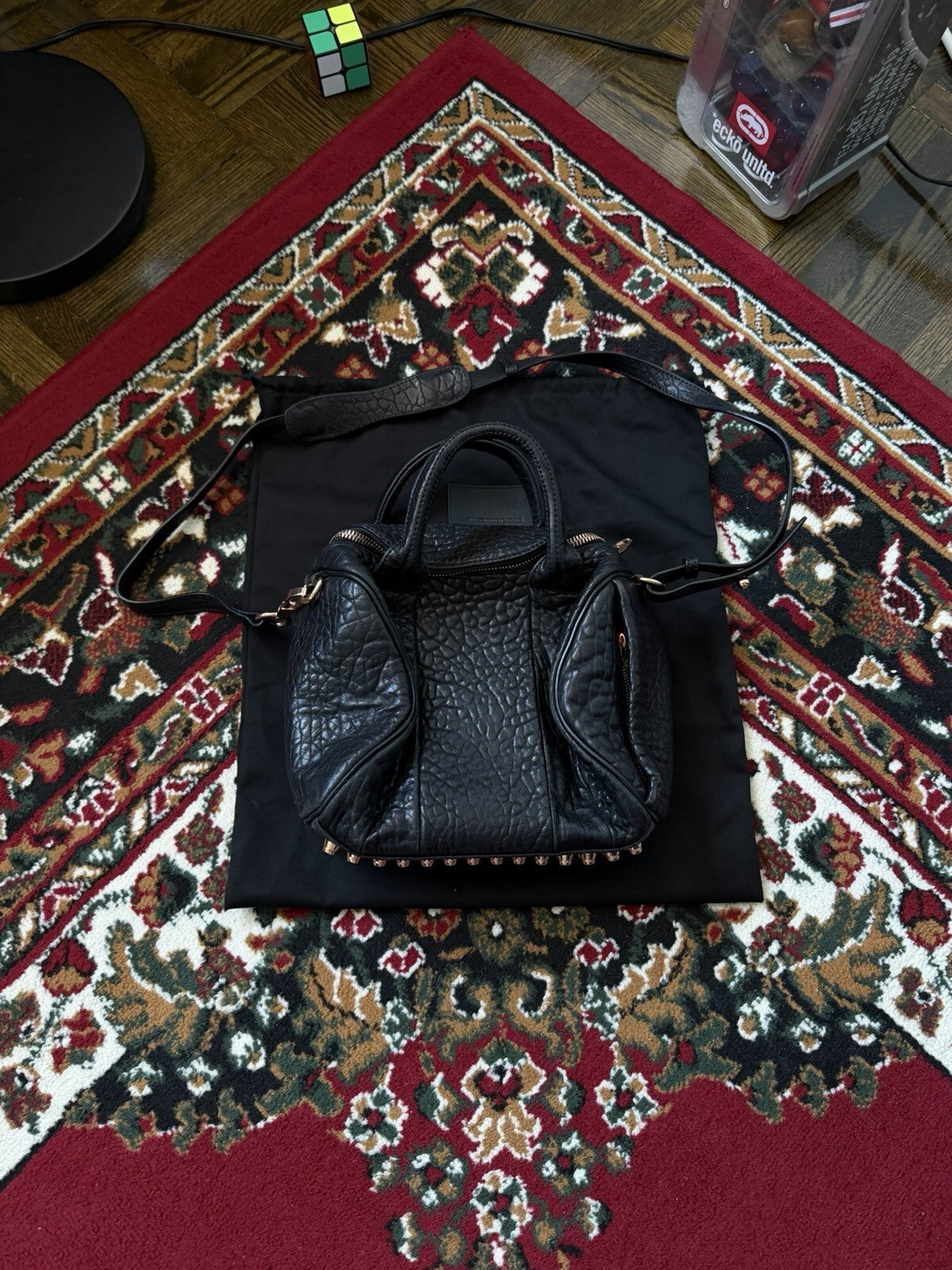 Alexander Wang Rockie Rocco Black Pebbled Lambskin Leather Satchel
