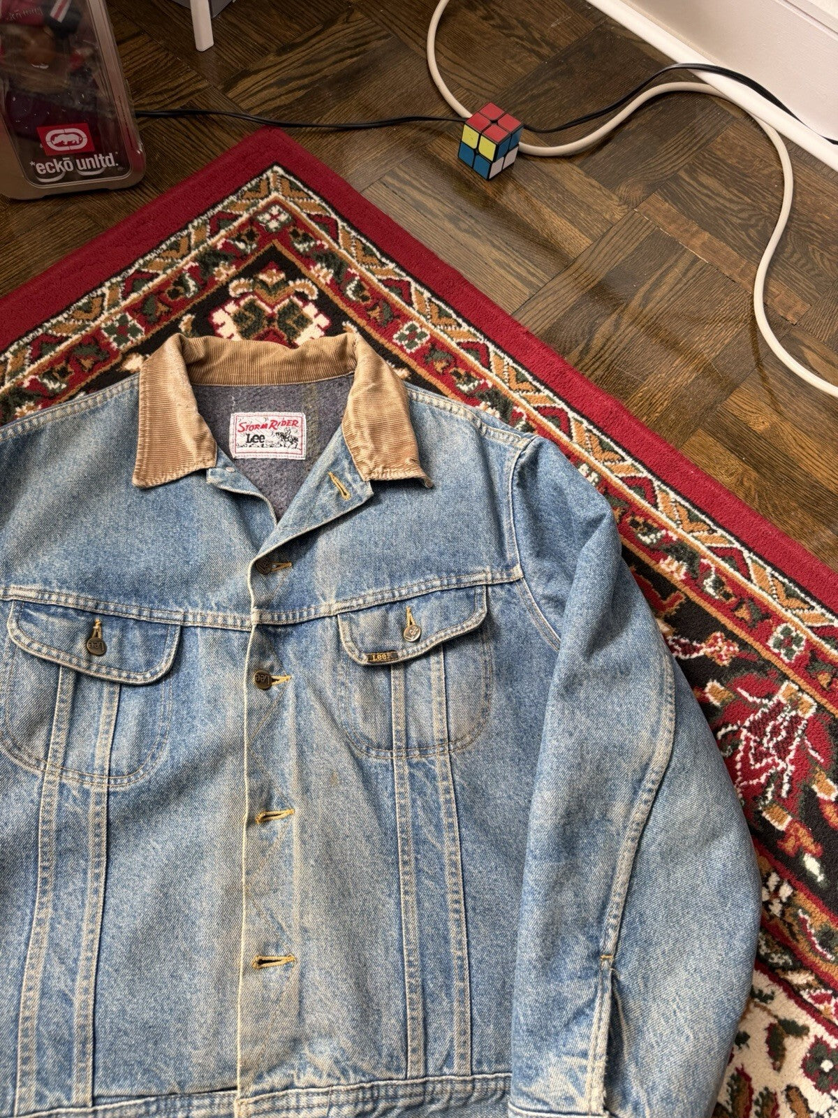 Vintage Lee Storm Rider Washed Blanket Lined Faded Denim Jacket Men's 90s Jean