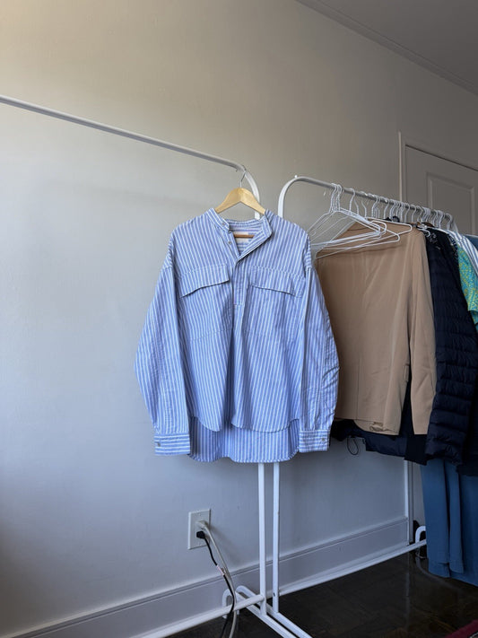 Fear of God Sixth Collection Henley Button Up Shirt Blue Size Small Jerry Loren
