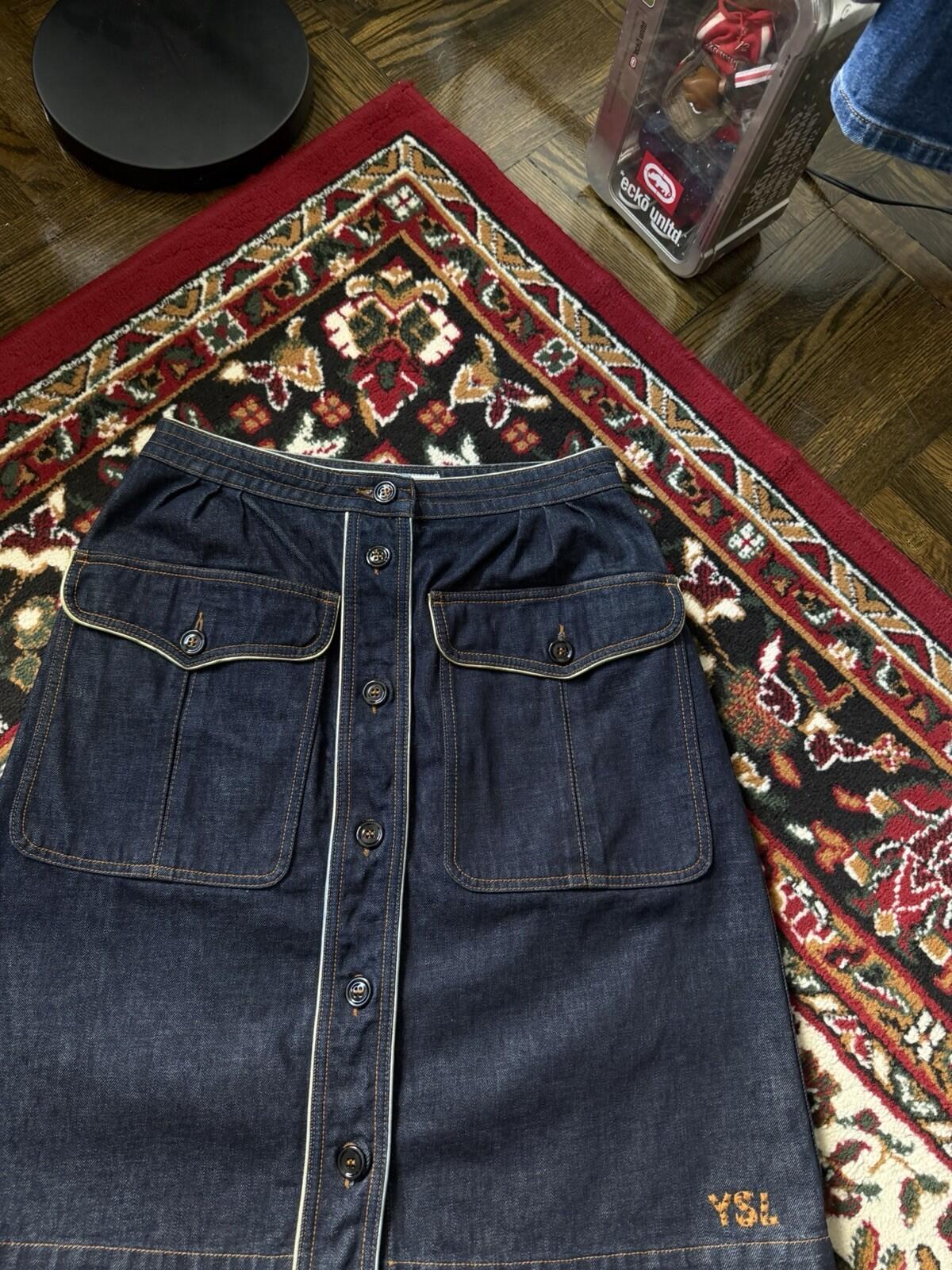 Very Rare Yves Sain Lauren Rive Gauche Vintage Denim Jean Skirt 00s Hedi Slimane