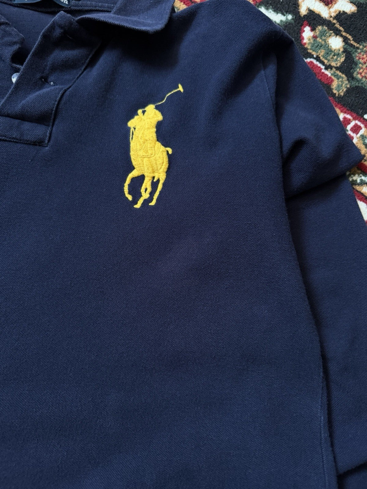 Vintage Polo Ralph Lauren Men Big Pony #3 Rugby Polo Long Sleeve Navy (Sz L) USA