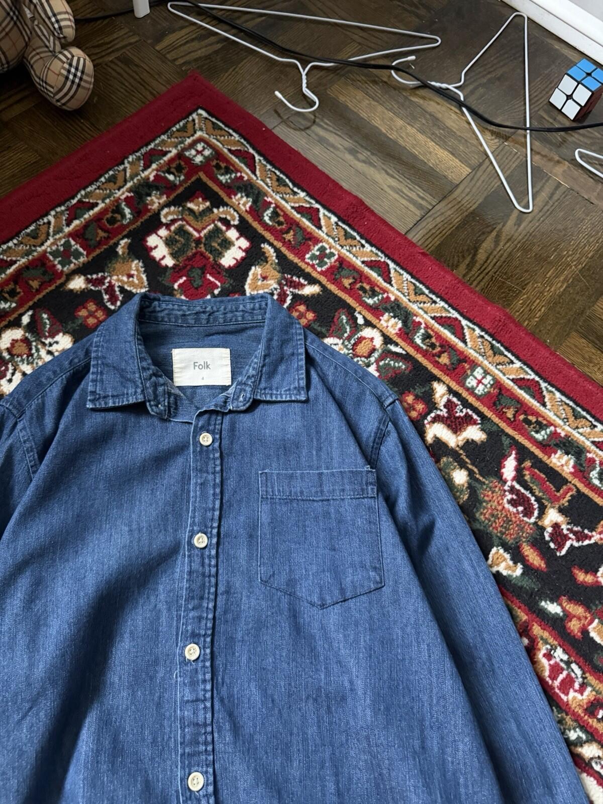FOLK Jeans Shirt Blue Denim Button Up Long Sleeve Vintage Men's Size 4