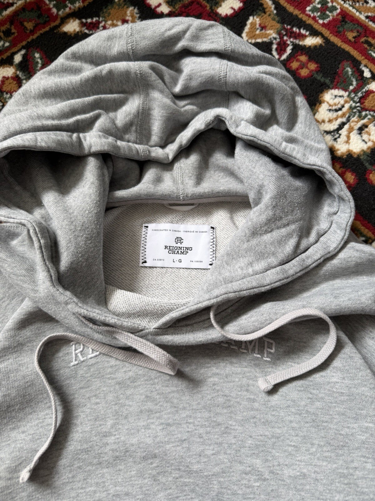 Reigning Champ Logo Basic Light Gray Hoodie Size L Pima Cotton