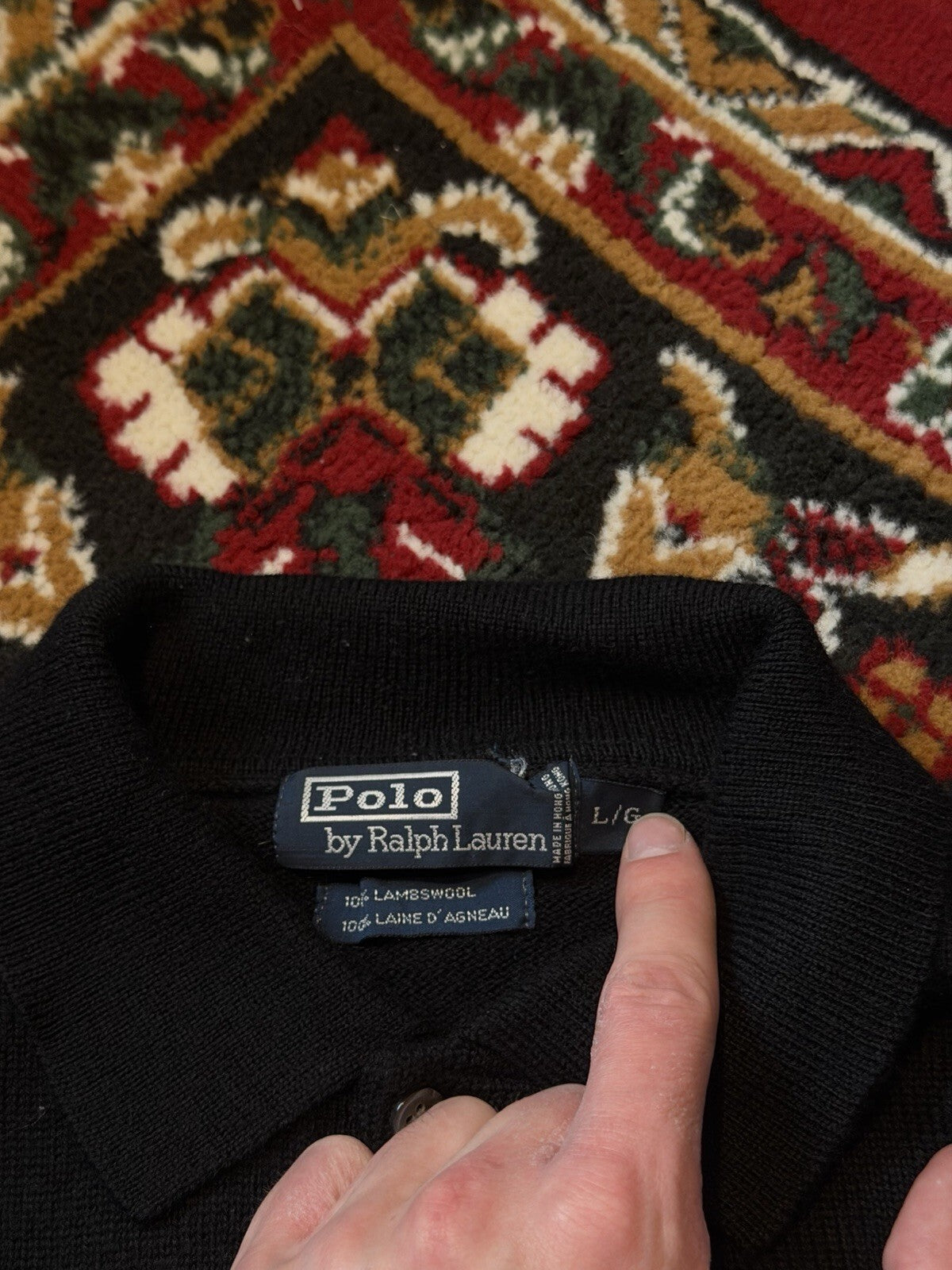 Polo Ralph Lauren Wool Long Sleeve Polo Collared Sweater Black Size L
