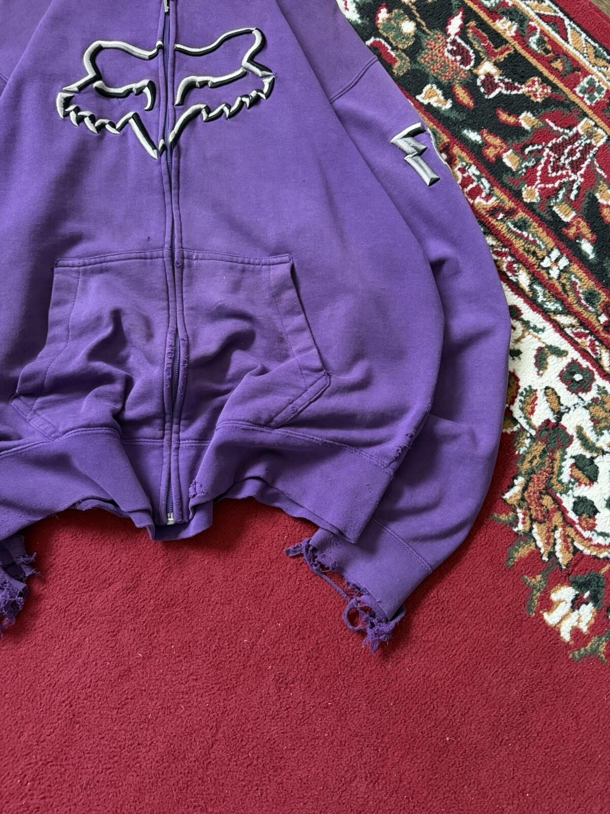 Trashed Fox Racing Full Zip Hoodie Size L Grunge Motocross Distressed Sweatshirt