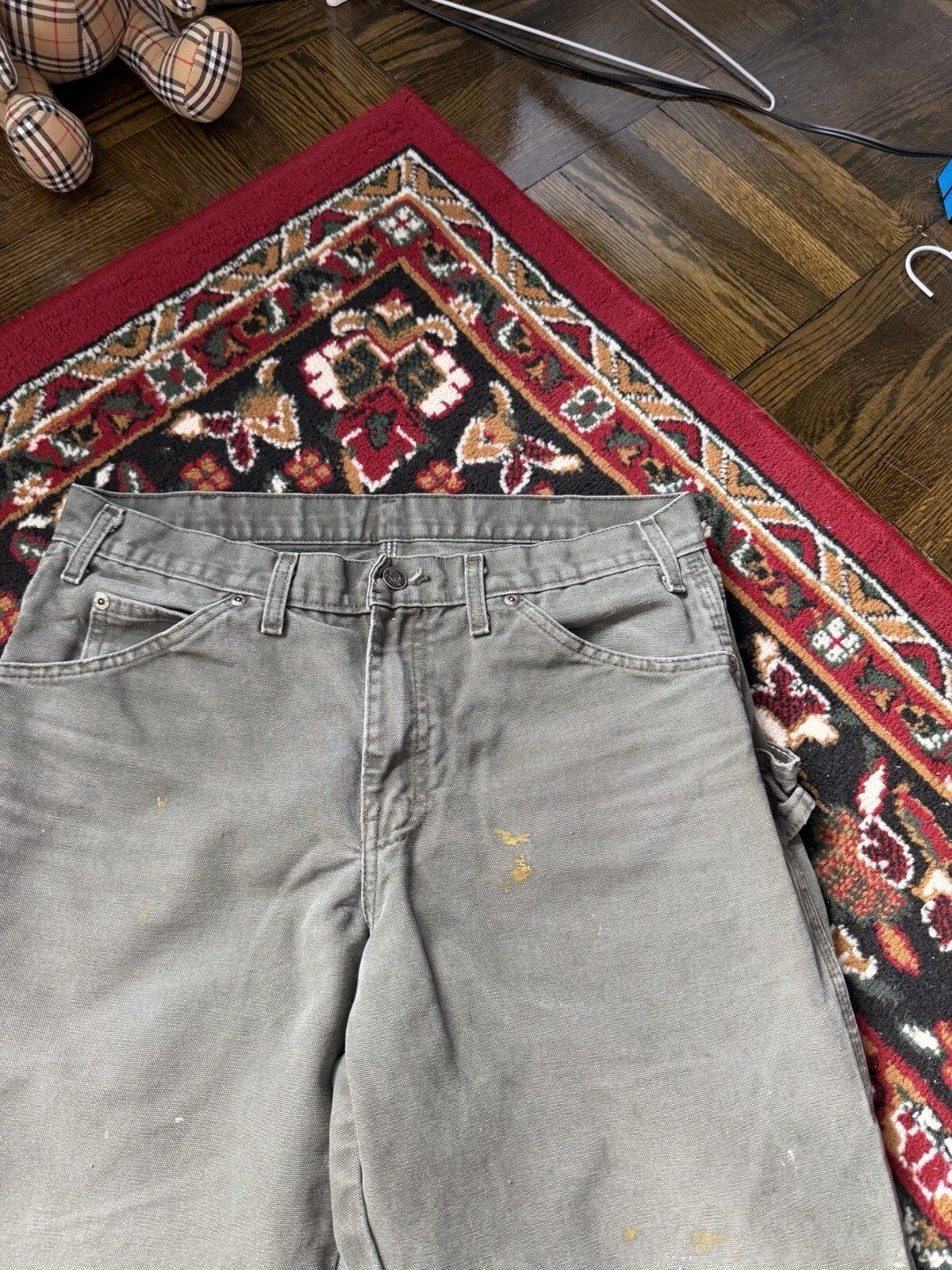 Dickies Relaxed Straight Fit Duck Canvas Carpenter Work Pants Green 30/30