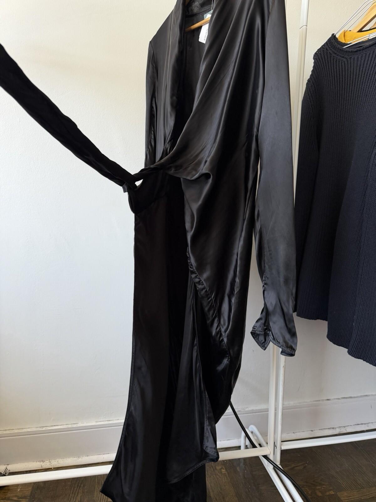 RICK OWENS FW22 Strobe Cupro Draped Wrap Maxi Dress Zip Long Sleeves 6US 42IT