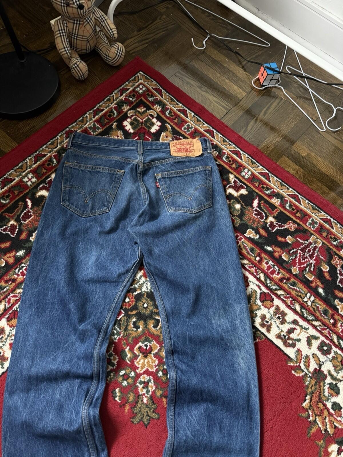 Levis 501 Vintage Button Fly Blue Denim Jeans Medium Wash Mens Size 34x31