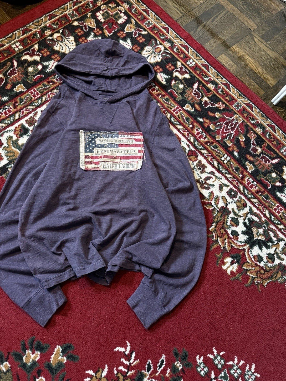Polo Ralph Lauren Denim & Supply Mens Americana Flag Slim Purple Hoodie Sweater