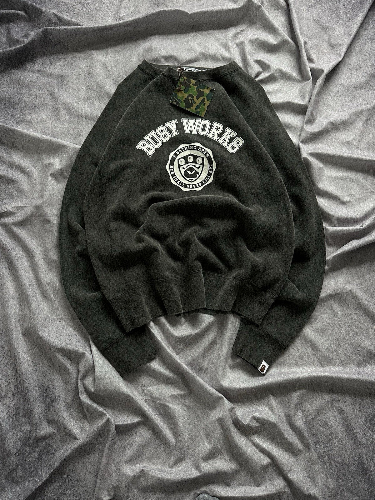A Bathing Ape Bape Busy Works Washed Black Crewneck Sweatshirt Size M