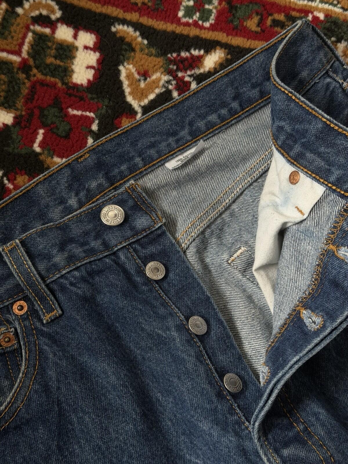 Levis 501 Vintage Button Fly Blue Denim Jeans Medium Wash Mens Size 34x31