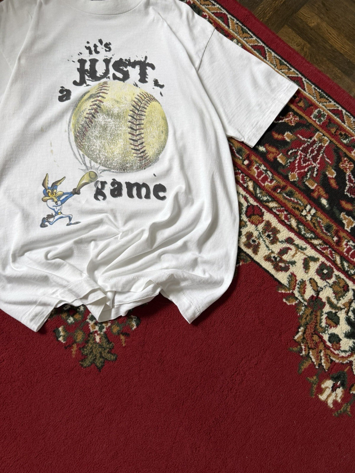 VINTAGE 1996 TAZ WARNER BROS. IT'S JUST A GAME 2 SIDE PRINT COTTON T-SHIRT SZ L