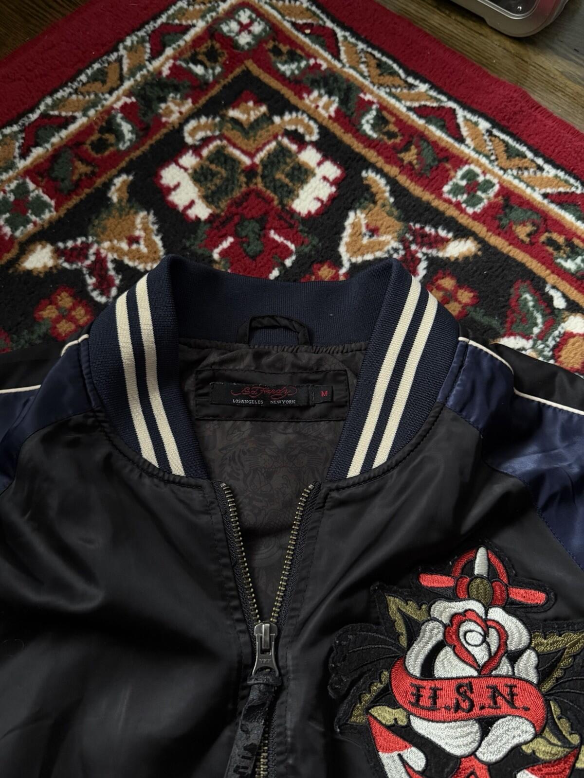 VTG Ed Hardy New York Dragon Japanese Satin Souvenir Bomber Jacket Size M Y2K