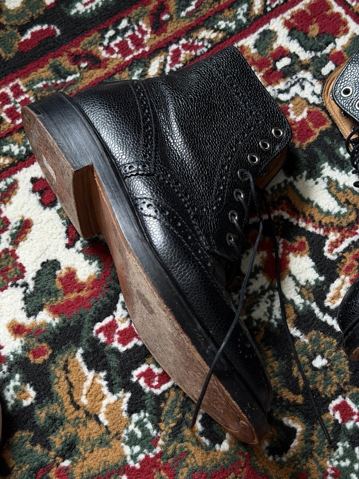 Thom Browne Mens Wingtip Pebble Grain Leather Ankle Boots Size 42 / US 9 Lace Up