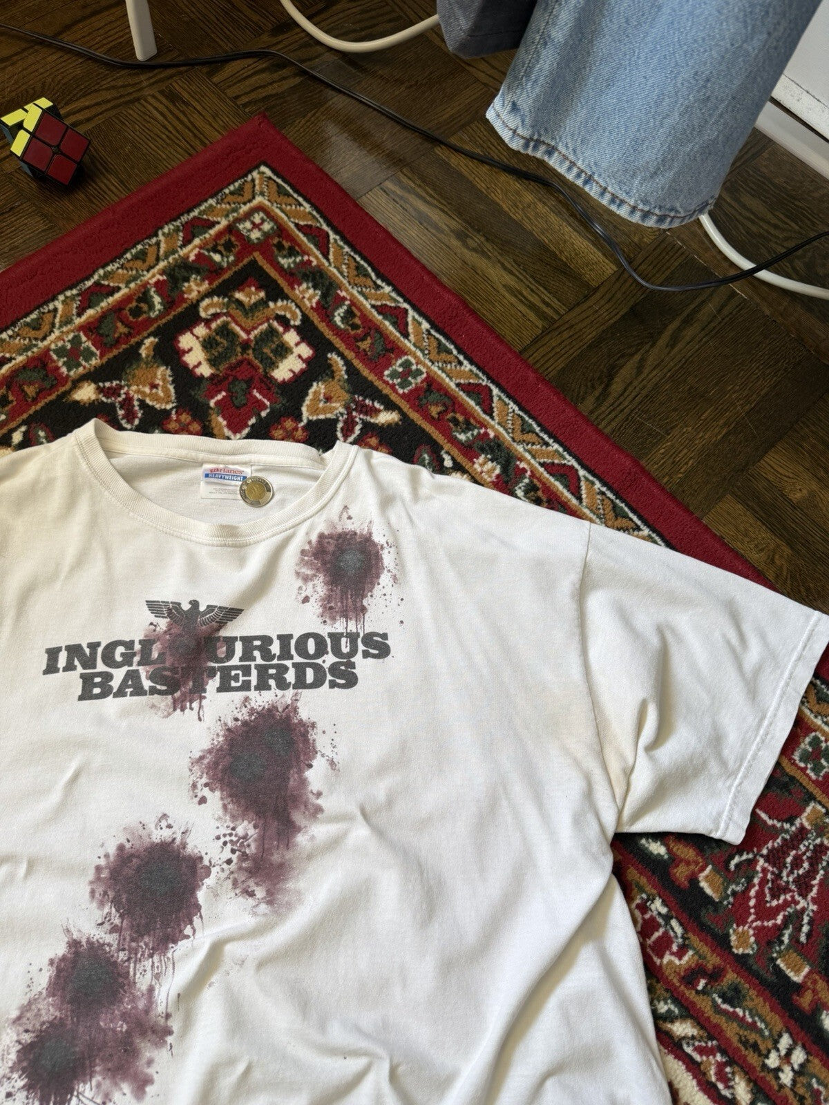 Inglourious Basterds War Tarantino Bullet Holes Shirt Movie Promo XXL Brad Pitt
