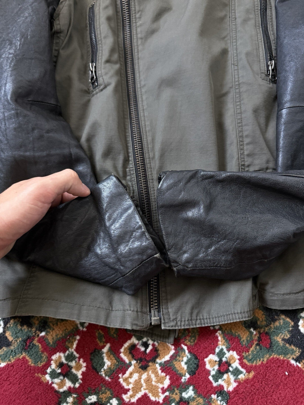 Danier Hybrid Moto Leather Sleeves Asymmetrical Zipper Utility Jacket