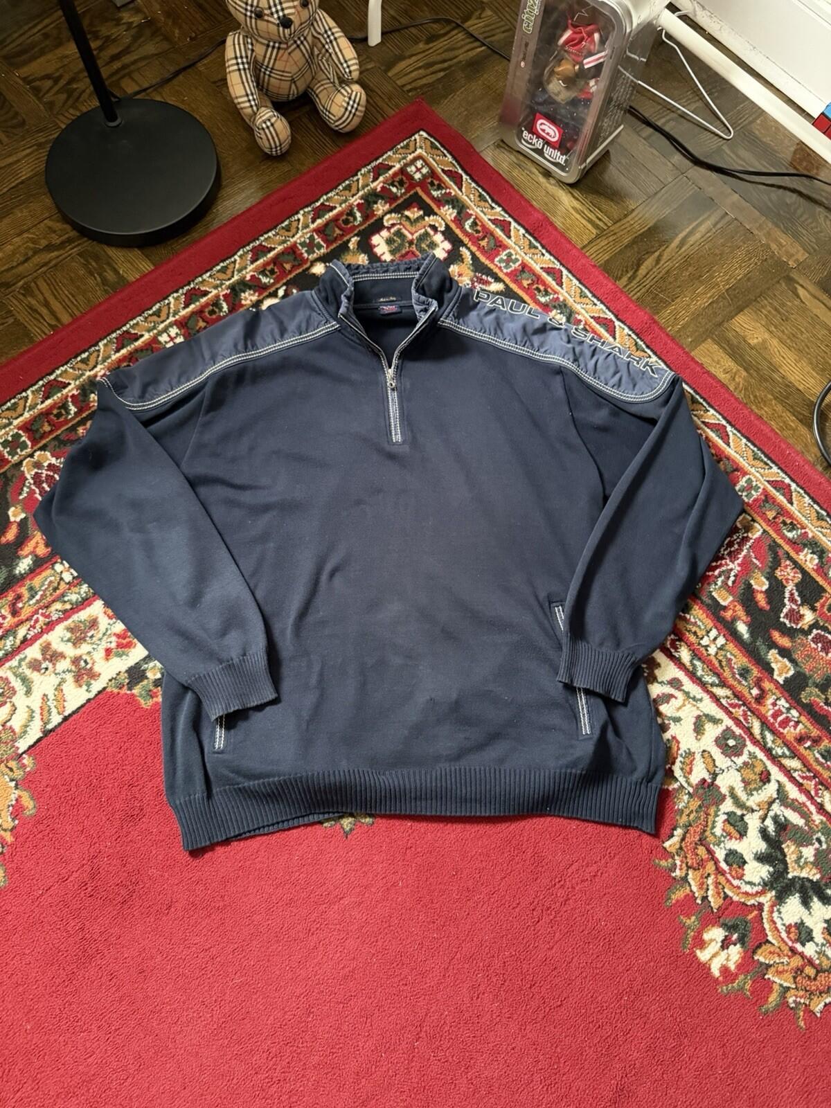 Paul & Shark Sweater Mens XL Navy Blue Mock Neck 1/4 Zip Yachting Nautical Knit