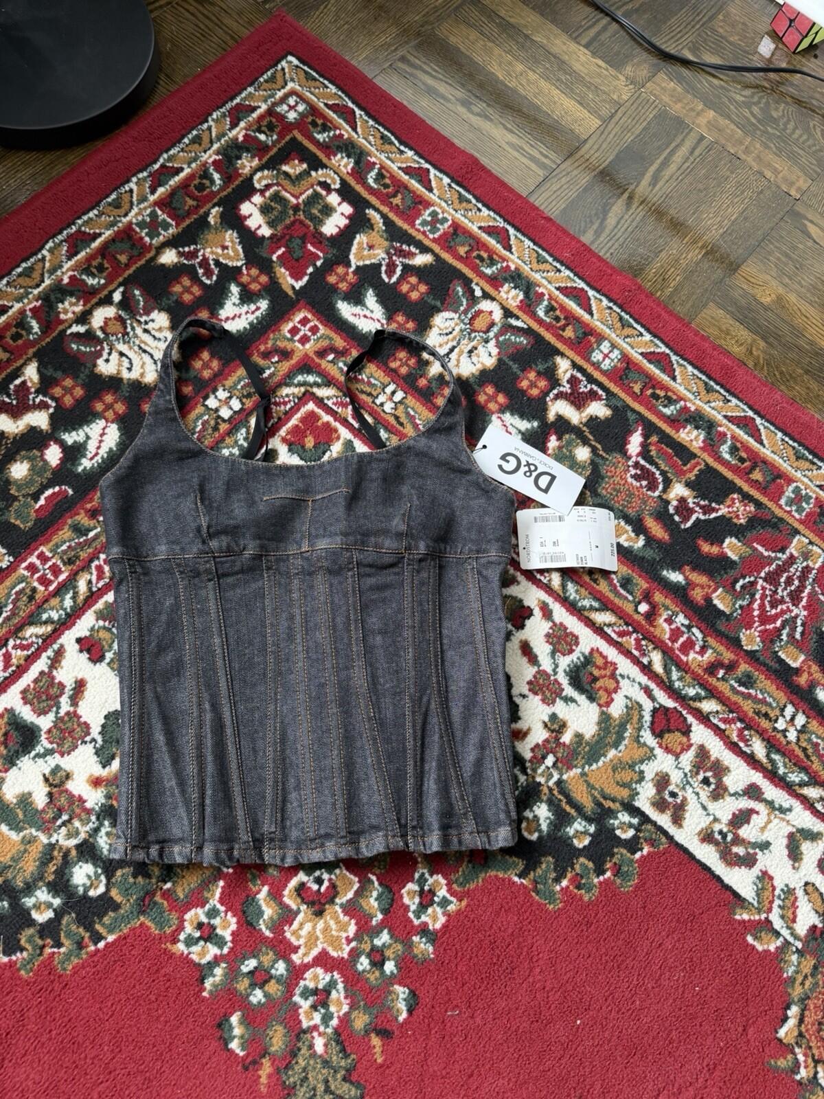 00s Archive Dolce & Gabbana Denim Pleated Gray Corset Top DG Jean Top Y2K